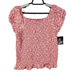 Girls Red Shirt Top Short Sleeve Smocked Off Shoulder Art Class Size XL (14/16)